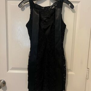 Morgan & Co. Black Lace Satin-Trim Mini Dress
